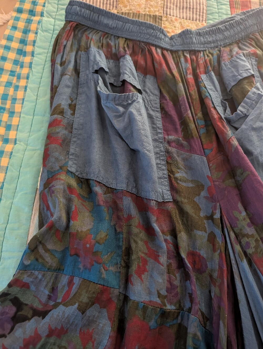 Sari Hippie beach skirt, blue/purple maxi skirt, hi-low hem, gypsy boho - Picture 4 of 10